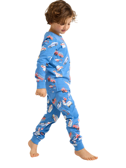 Lindex Kids' Long Sleeve Printed Cotton Pyjama Set, Dusty Blue - view 2, Dusty Blue