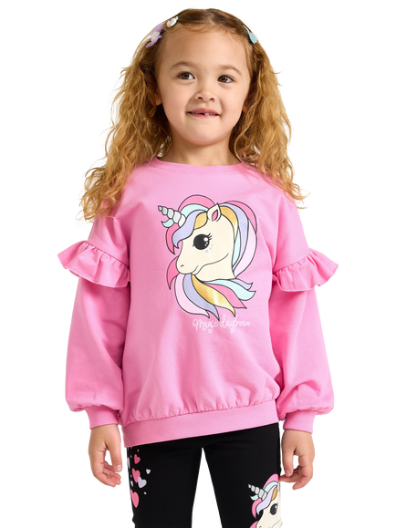 Lindex Kids' Frill Shoulder Unicorn Sweatshirt, Pink, Pink
