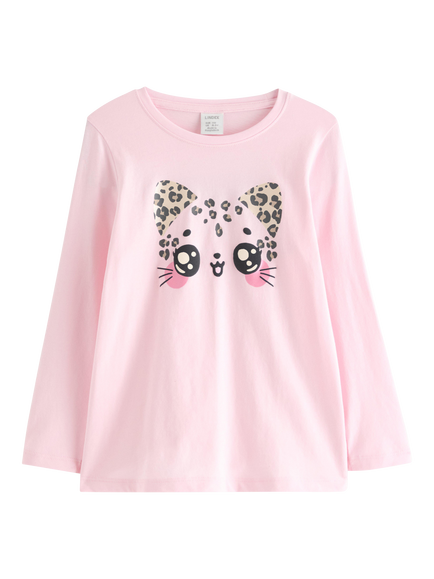 Lindex Kids' Long Sleeve Leopard Print T-Shirt, Light Pink, Light Pink