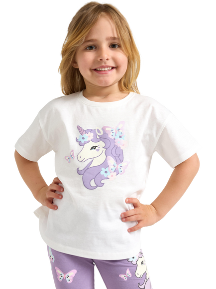 Lindex Kids' Oversized Short Sleeve Unicorn Print T-Shirt, Light Dusty White, Light Dusty White