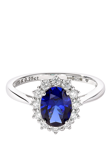 Created Brilliance Cate 9ct White Gold Lab Grown Diamond and Sapphire Ring, White Gold