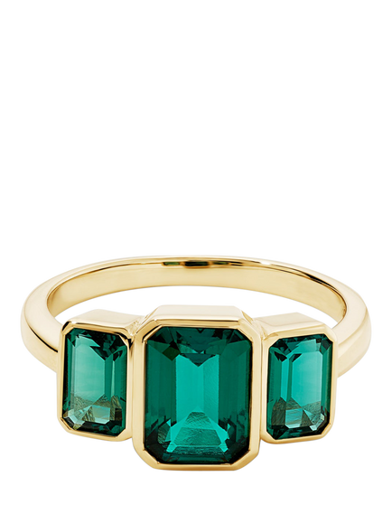 Created Brilliance Cleo 9ct Yellow Gold Created Emerald Trilogy Ring, Yellow Gold