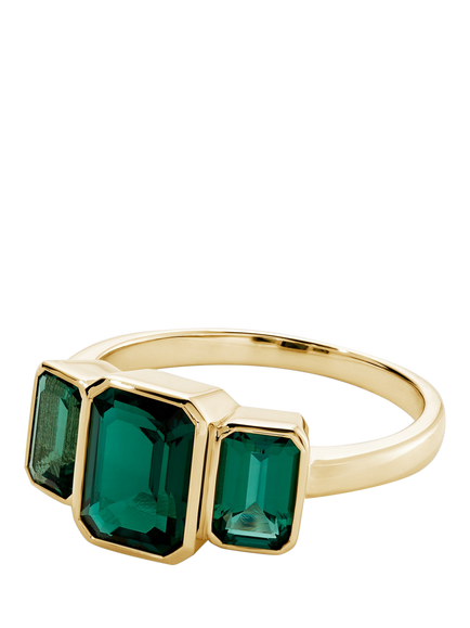 Created Brilliance Cleo 9ct Yellow Gold Created Emerald Trilogy Ring - view 2, Yellow Gold