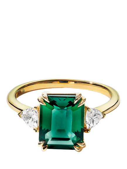 Created Brilliance Cassie 9ct Yellow Gold 0.36ct Lab Grown Diamond and Emerald Ring, Yellow Gold