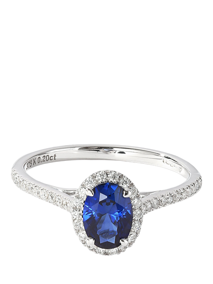 Created Brilliance Rosalind White Gold Lab Grown Diamond & Sapphire Ring, Silver, White Gold