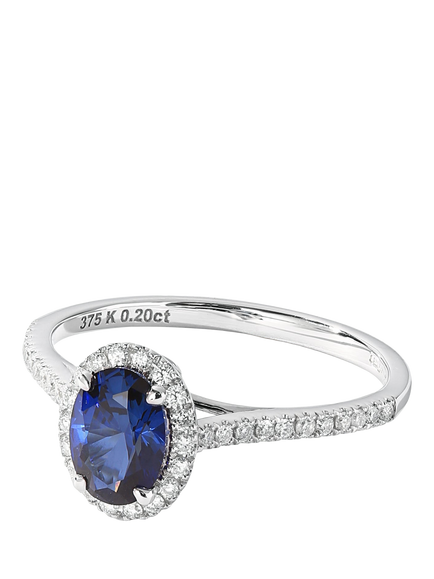 Created Brilliance Rosalind White Gold Lab Grown Diamond & Sapphire Ring, Silver - view 2, White Gold
