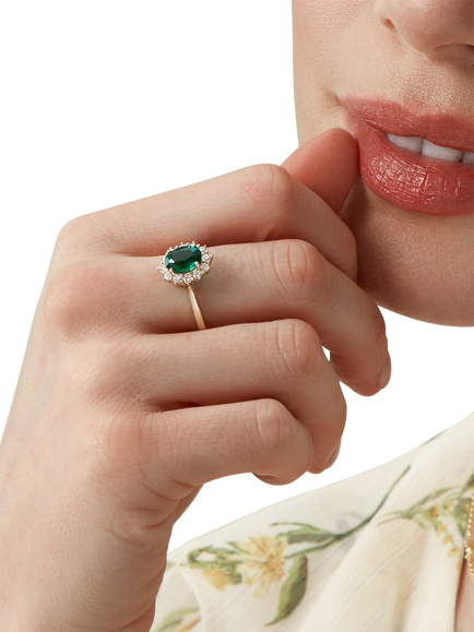 Created Brilliance Cate Lab Grown Diamond & Emerald Ring, Gold - view 2, Yellow Gold