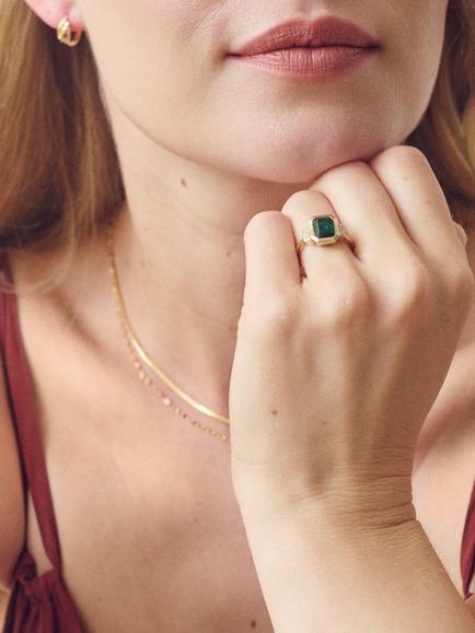 Created Brilliance Astrid 9ct Gold Lab Grown Diamond and Emerald Trilogy Ring - view 2, Yellow Gold