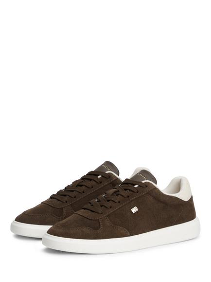 Tommy Hilfiger Lightweight Suede Court Trainers, Brown/Multi - view 2, Brown/Multi