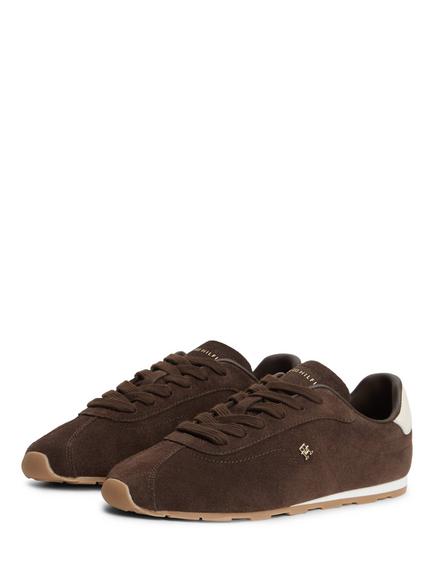 Tommy Hilfiger TH Monogram Suede Low Profile Trainers - view 2, Brown