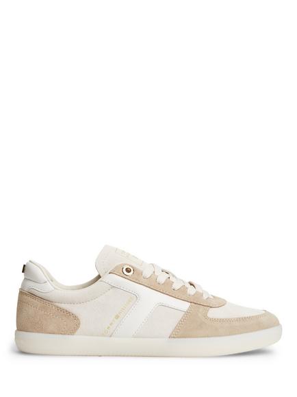 Tommy Hilfiger TH Tribeca Suede Mixed Texture Enamel Flag Trainers, Cream