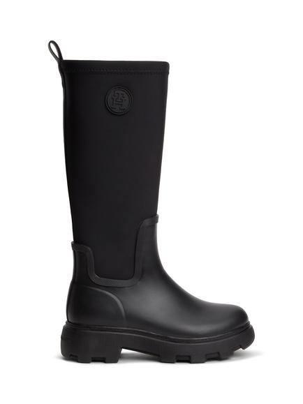 Tommy Hilfiger TH Monogram Knee High Cleat Rain Boots, Black, Black