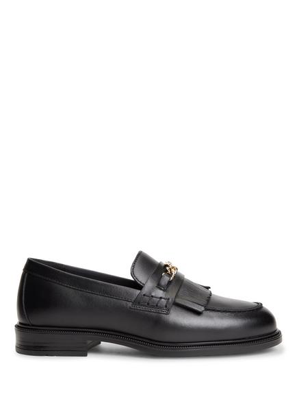 Tommy Hilfiger Leather Chain Horsebit Fringe Loafers, Black, Black