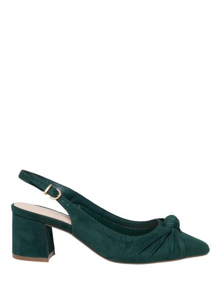 Paradox London Ilene Block Heel Knot Detail Court Shoes, Forest Green