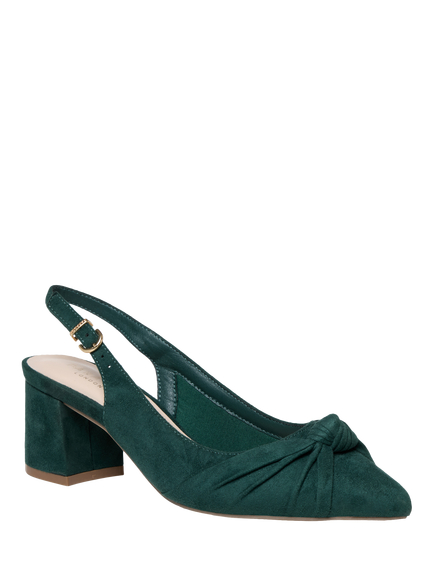 Paradox London Ilene Block Heel Knot Detail Court Shoes - view 2, Forest Green