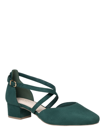 Paradox London Gemma Wide Fit Low Heel Court Shoes, Forest Green - view 2, Forest Green