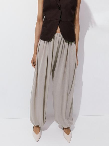 Mango Flowing Trousers, Stone, Stone