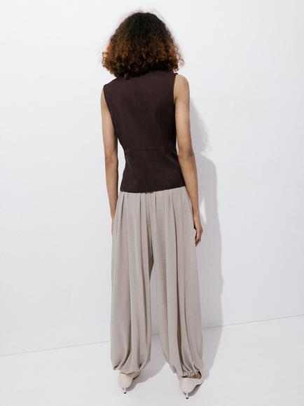 Mango Flowing Trousers, Stone - view 2, Stone