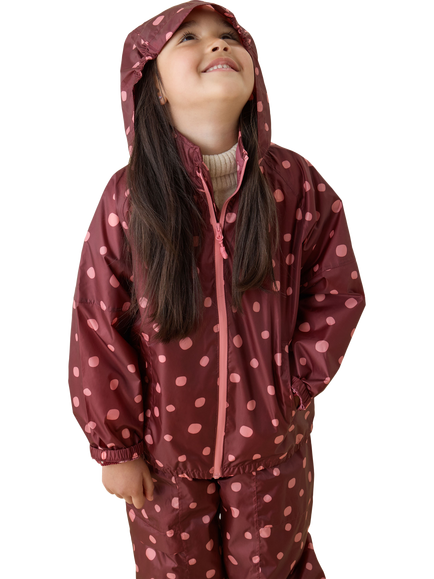 MORI Kids' Wellie Hooded Pack Away Jacket, Burgundy - view 2, Burgundy