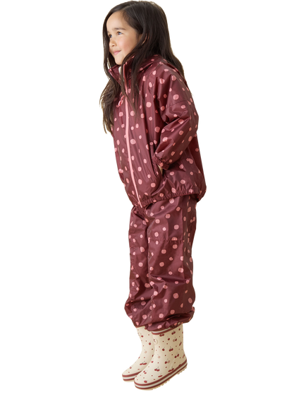 KIDLY by MORI Kids' Waterproof Pack-Away Trousers, Burgundy - view 2, Burgundy