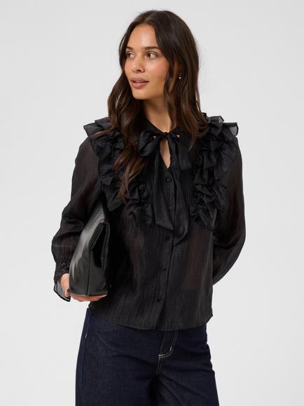 KAFFE Gabrielle Ruffle Shirt, Black, Black Deep