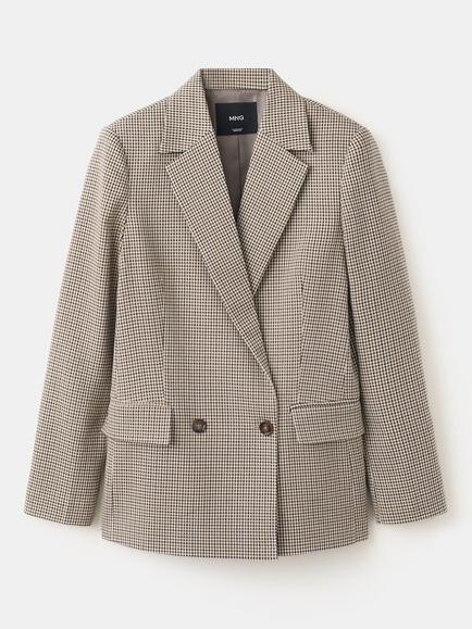 Mango Americana Double Breasted Dogtooth Blazer, Brown, Brown