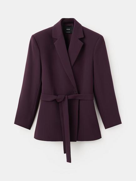 Mango Americana Single Breasted Belted Blazer, Garnet