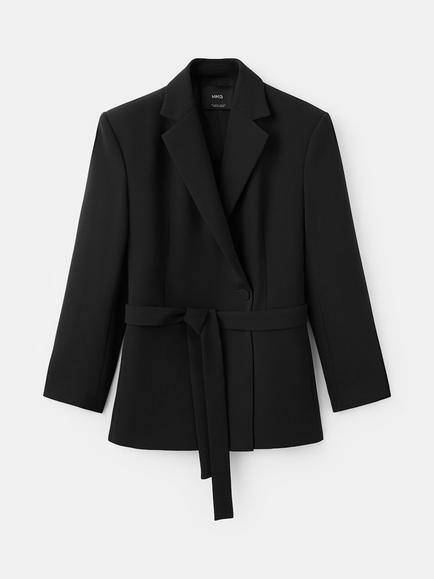 Mango Americana Single Breasted Belted Blazer, Black