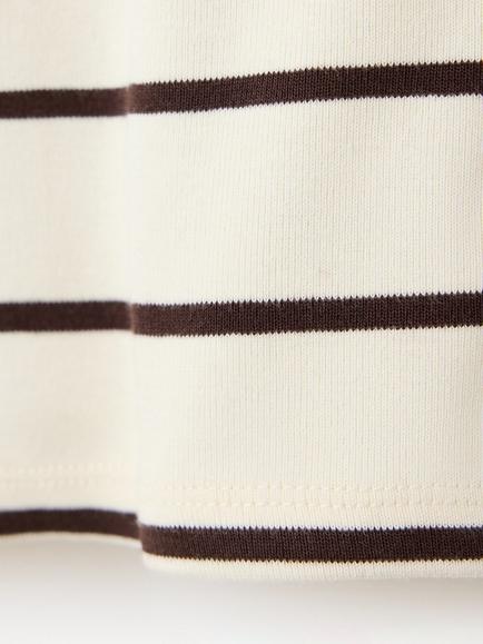 Mango Crew Neck Button Front Cropped Striped Cotton Knit Cardigan, Raw/Brown - view 2, Raw/Brown