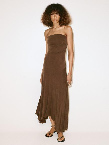 Mango Bandeau Midi Dress, Brown, Brown