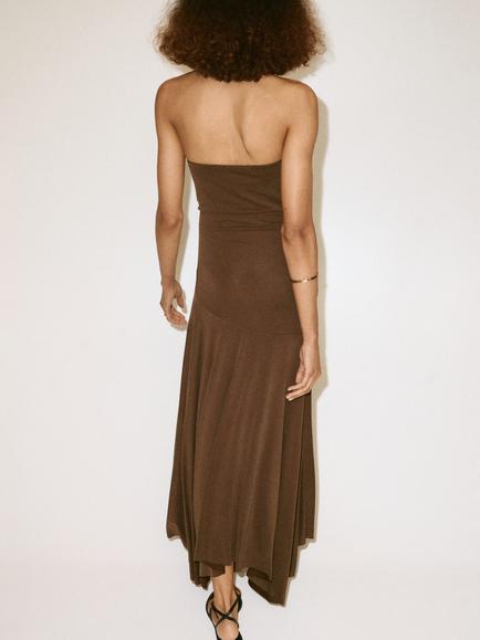 Mango Bandeau Midi Dress, Brown - view 2, Brown
