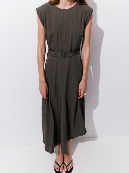 Mango Asymmetric Hem Dress, Brown, Brown