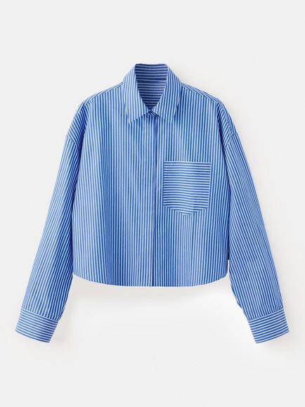 Mango Striped Cropped Shirt, Blue, Blue