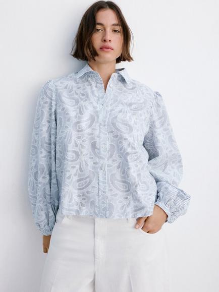 Mango Paisley Shirt, Sky Blue, Sky Blue
