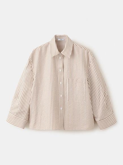 Mango Relaxed Button Front Striped Oversized Shirt, Brown, Brown