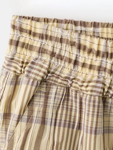 Mango Jolli Gathered Waist Mid Rise Check Cotton Blend Mini Shorts, Brown/Multi - view 2, Brown/Multi