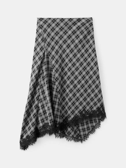 Mango High Waist Asymmetric Check Midi Skirt, Black, Black
