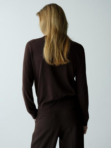 Mango Long Sleeve V-Neck Knit Jumper, Chocolate - view 2, Chocolate