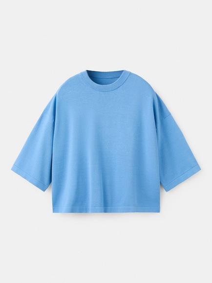 Mango Boxy Fit Short-Sleeve Knit Top, Blue, Blue