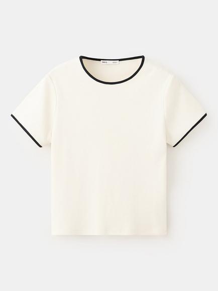 Mango Camiseta Crew Neck Cotton T-Shirt, Raw, Raw