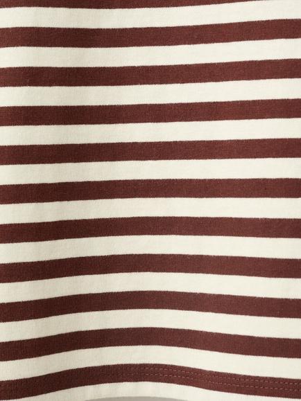Mango Camiseta Crew Neck Striped Cotton T-Shirt, Brown/White - view 2, Brown/White