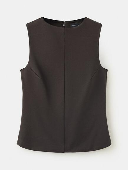 Mango High Neck Sleeveless Shell Top, Brown, Brown