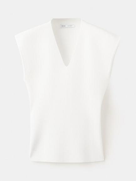 Mango V-Neck Sleeveless Knit Top, White, White