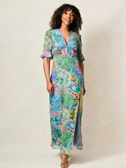 Hope & Ivy The Hazel Petite Floral Maxi Dress, Blue, Blue