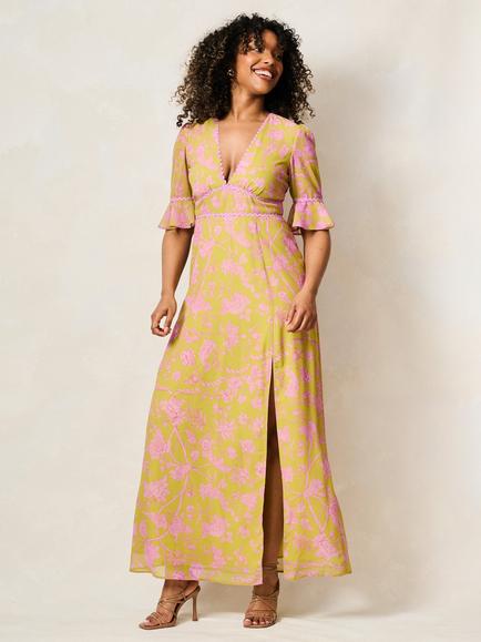 Hope & Ivy The Yara Petite Floral Maxi Dress, Green/Pink, Green And Pink