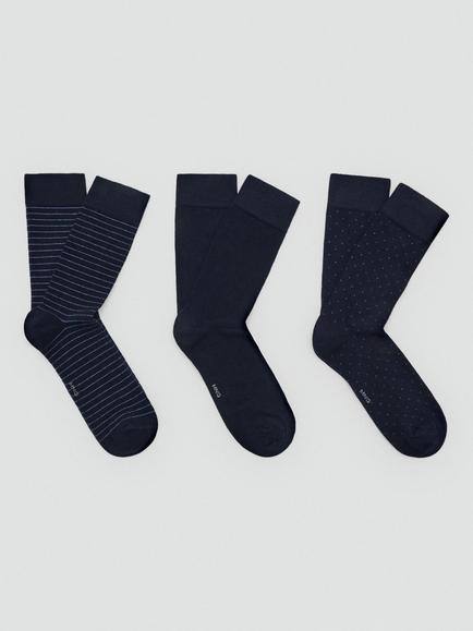 Mango Spot/Plain/Stripe Ankle Socks, Pack of 3, Navy, Navy