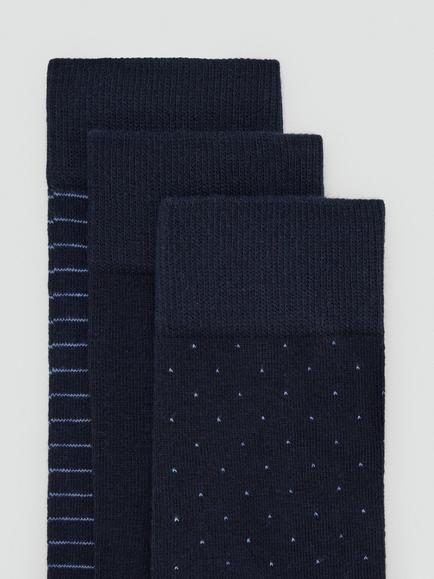 Mango Spot/Plain/Stripe Ankle Socks, Pack of 3, Navy - view 2, Navy