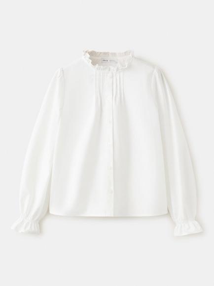 Mango Kids' Pintuck Ruffle Neck Blouse, White, White