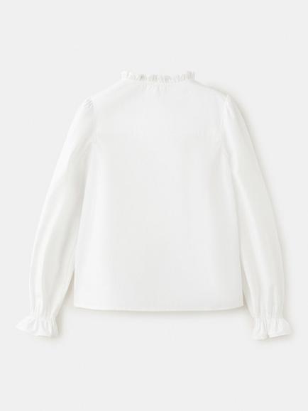 Mango Kids' Pintuck Ruffle Neck Blouse, White - view 2, White