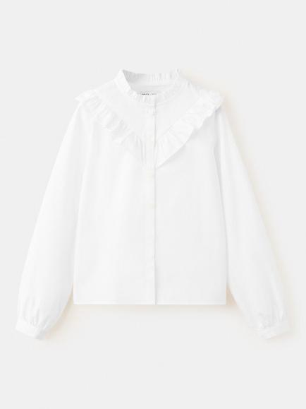 Mango Kids' Ruffled Yoke Mandarin Collar Blouse, White, White